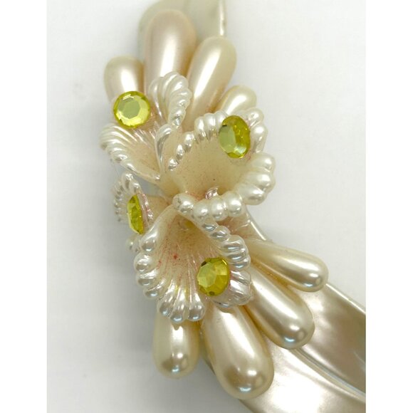 Vtg Ivory Bride Head Piece Acrylic Floral Faux Pearl Wedding Hairclip Barrette - Picture 4 of 12